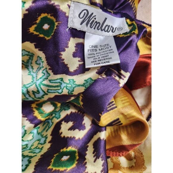 Vintage Silky Satin Polyester 70s Kaftan Print Gold Boho - Picture 5 of 5
